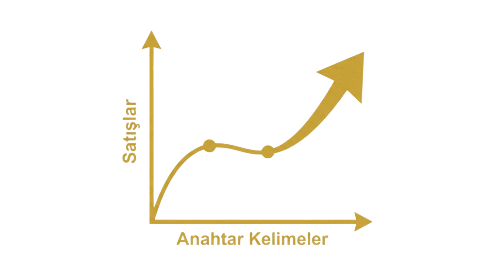 Amazon reklam stratejisinde anahtar kelime odaklı optimizasyon ile satışların birlikte yükseldiğini gösteren büyüme grafiği.