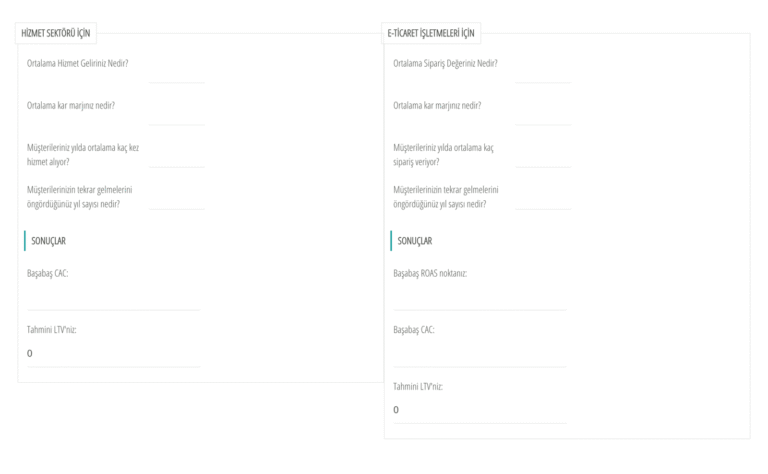 Dijital pazarlama reklam verimliliği hesaplama aracının ekran görüntüsü